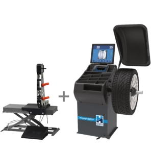 Megaspin 220VP + ELE80 vyvažovačka kol s pneumatickým upínáním a zvedák pneumatik